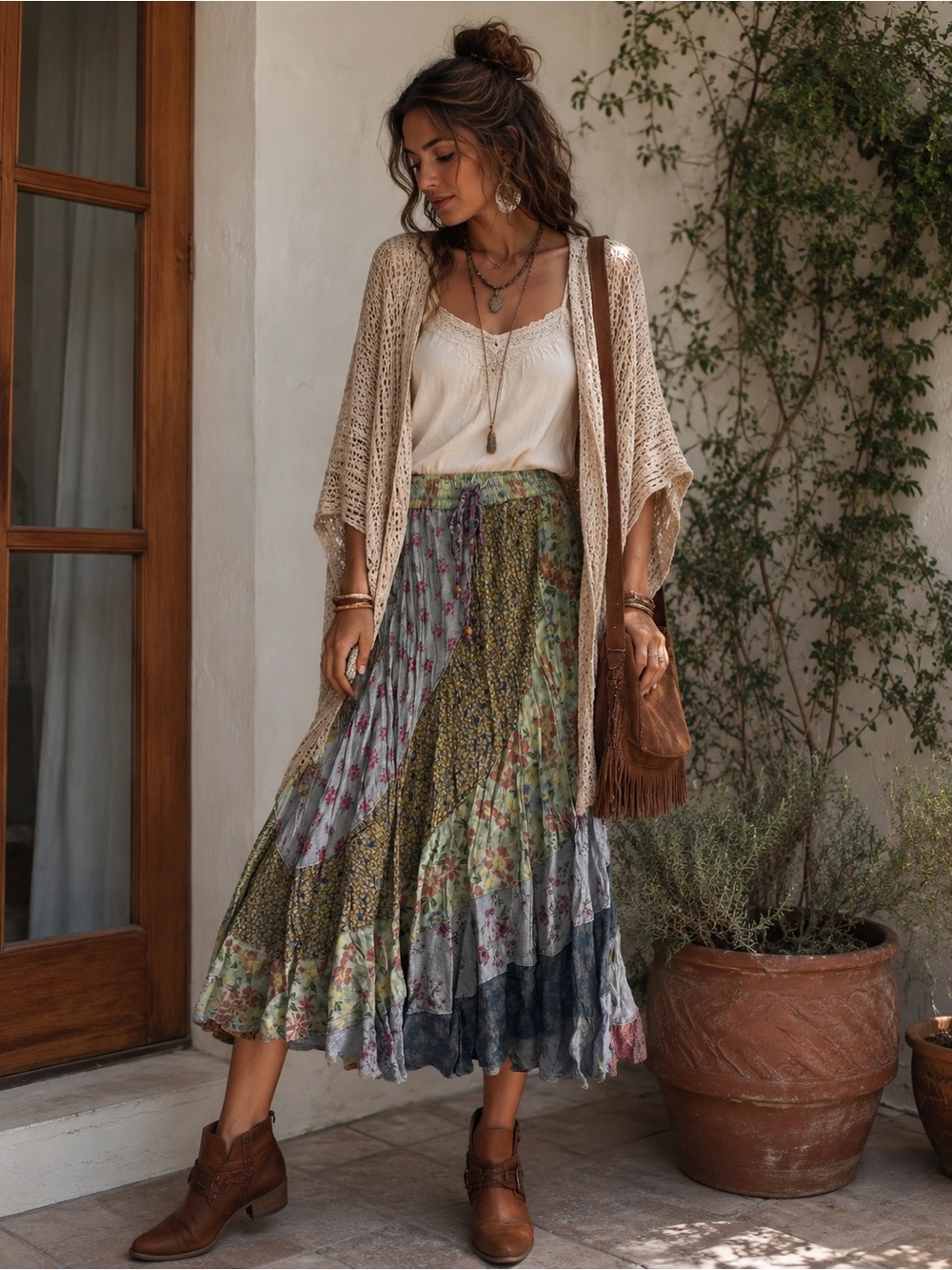 Young Threads Boho Patchwork Skirt NWT